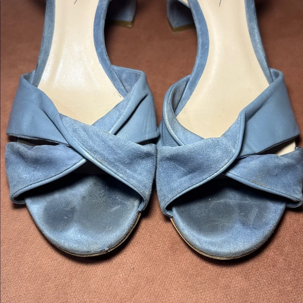 Giorgio Armani blue luxury leather/ suede strappy heeled sandals block heel 8.5